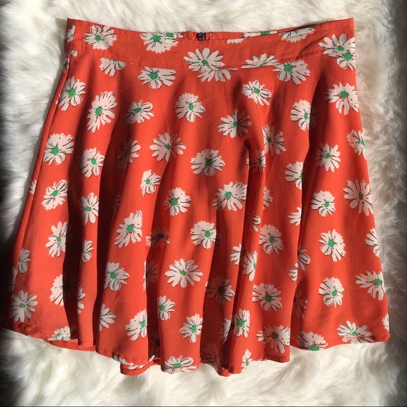 Orange Floral Circle Mini Skirt - Picture 1 of 5